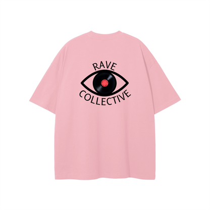 Pink Oversized Unisex Rave T-Shirt - Black on Pink