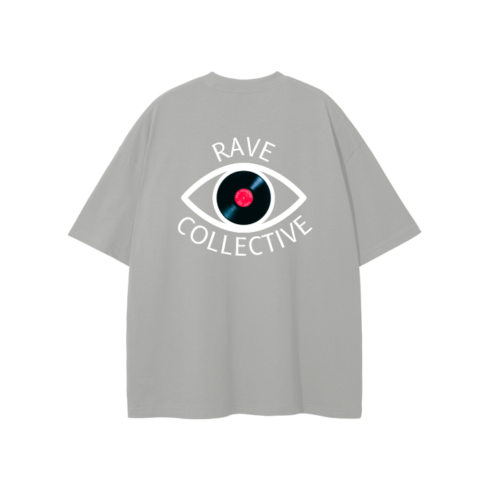 Grey Oversized Unisex Rave T-Shirt - White on Grey