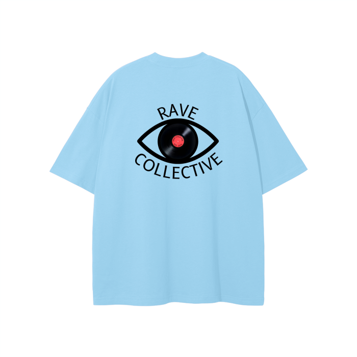 Light Blue Oversized Unisex Rave T-Shirt - Black on Blue