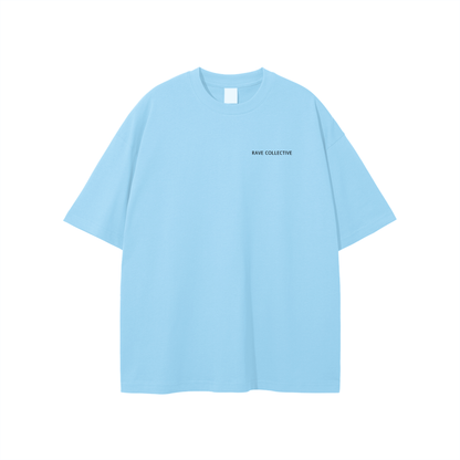 Light Blue Oversized Unisex Rave T-Shirt - Black on Blue