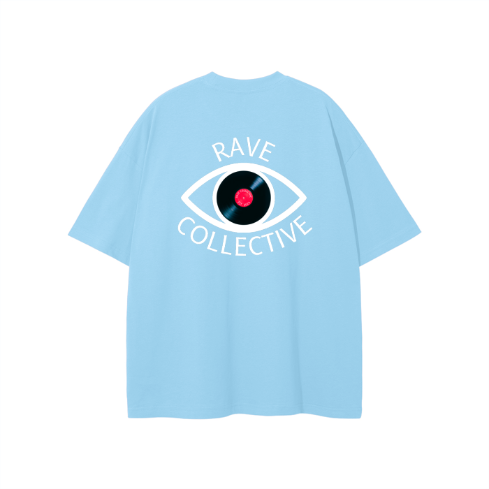 Light Blue Oversized Unisex Rave T-Shirt - White on Blue