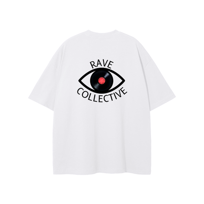 White Oversized Unisex Rave T-Shirt - White on Black