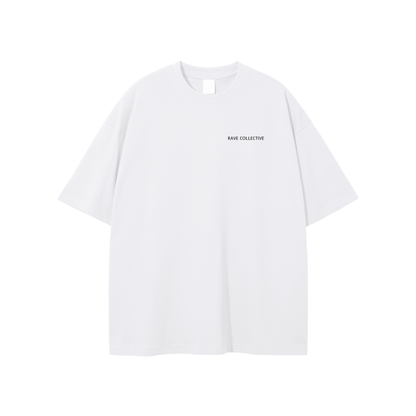 White Oversized Unisex Rave T-Shirt - White on Black