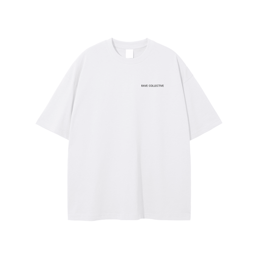 White Oversized Unisex Rave T-Shirt - White on Black