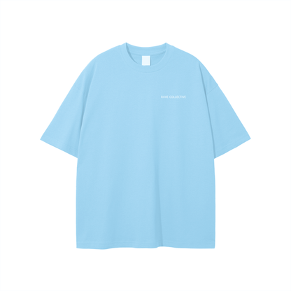 Light Blue Oversized Unisex Rave T-Shirt - White on Blue