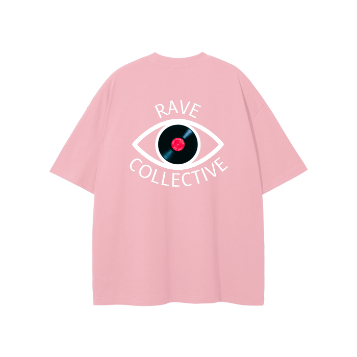 Pink Oversized Unisex Rave T-Shirt - White on Pink