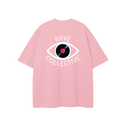 Pink Oversized Unisex Rave T-Shirt - White on Pink