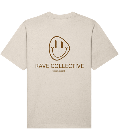 Stone colour oversized acid house rave t-shirt with Rave Collective logo, back view