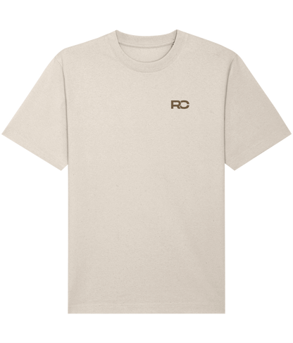 Stone colour oversized acid house rave t-shirt with Rave Collective logo, front view