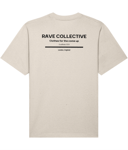 Stone oversized rave tee with Rave Collective back print, rear view