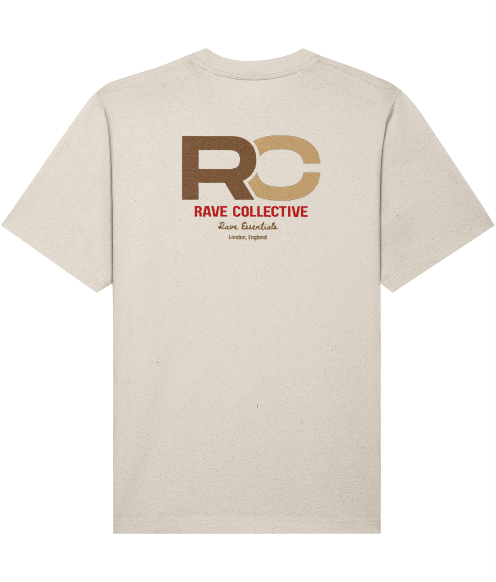 Stone oversized signature rave t-shirt with RC logo back print in red and blue, back view