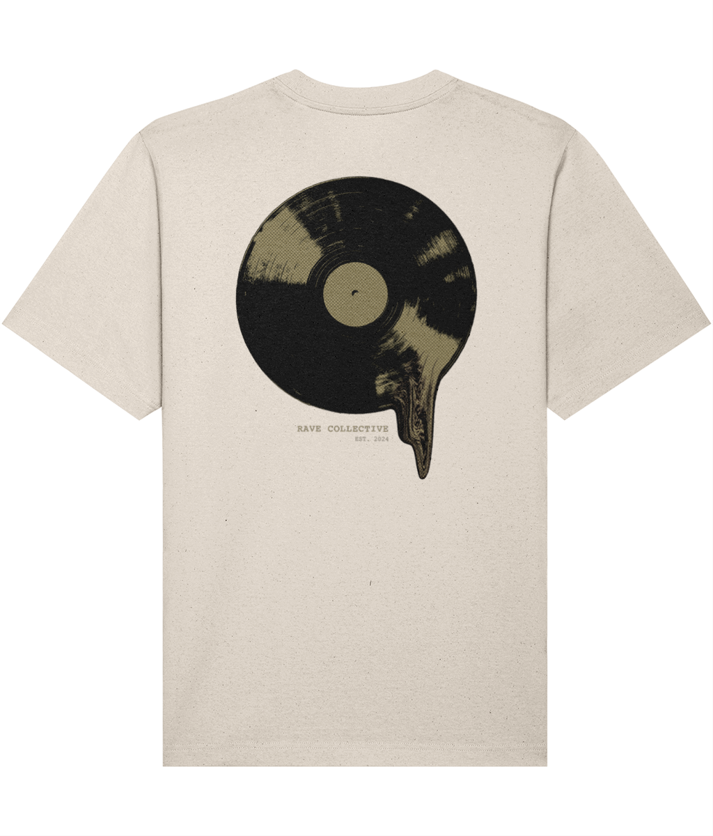 Stone oversized vinyl rave t-shirt with vinyl record back print, back view