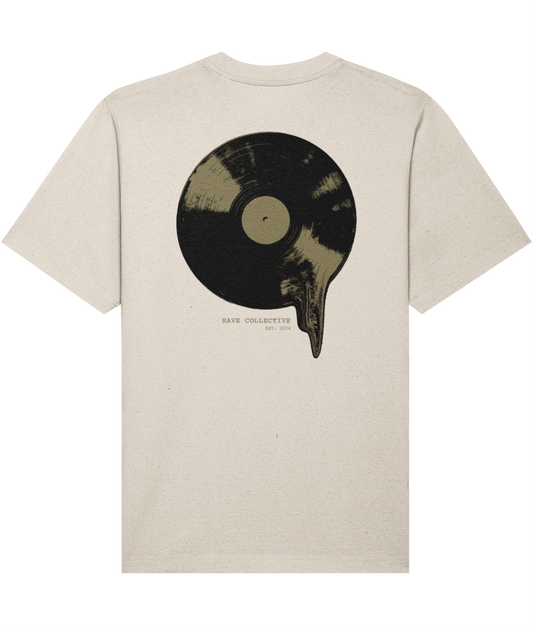 Stone oversized vinyl rave t-shirt with vinyl record back print, back view