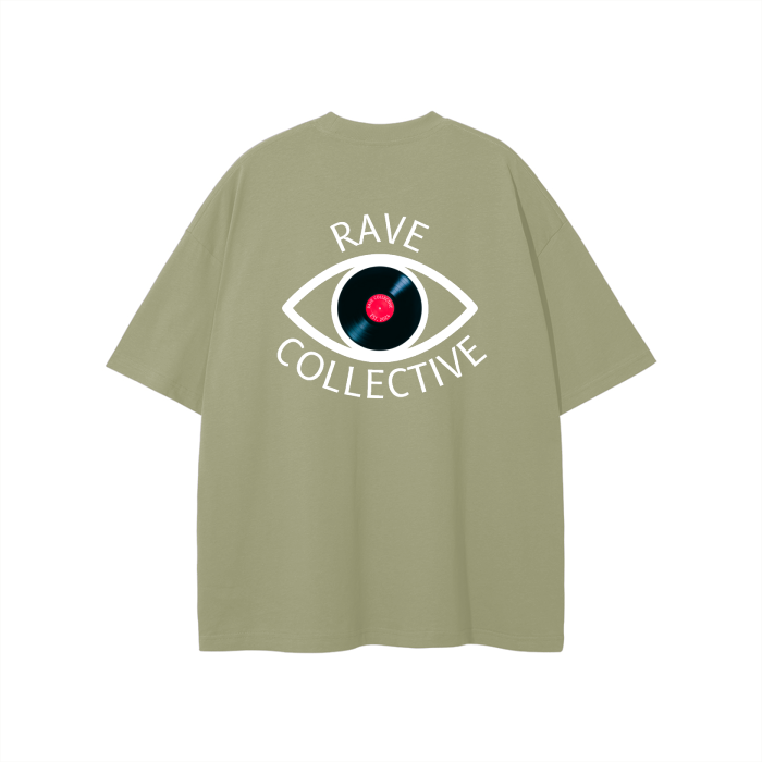 Olive Oversized Unisex Rave T-Shirt - White on Olive