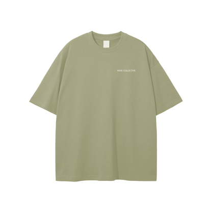 Olive Oversized Unisex Rave T-Shirt - White on Olive