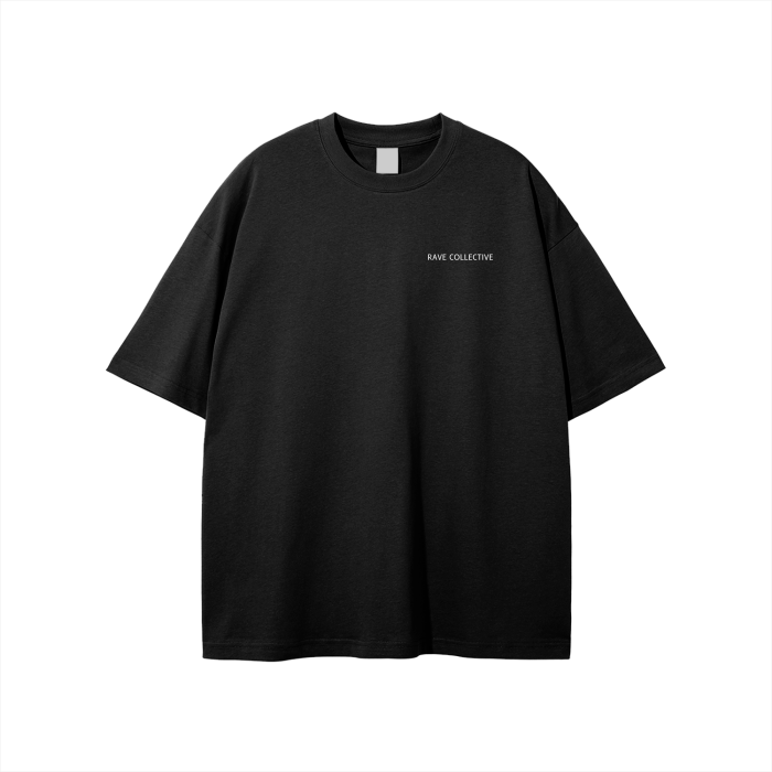 Black Oversized Unisex Rave T-Shirt - White on Black