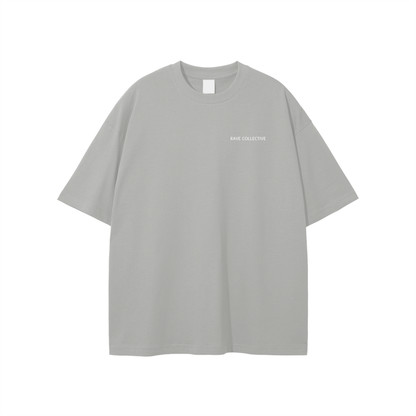 Grey Oversized Unisex Rave T-Shirt - White on Grey