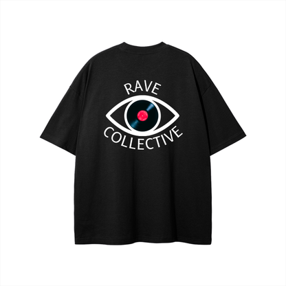 Black Oversized Unisex Rave T-Shirt - White on Black