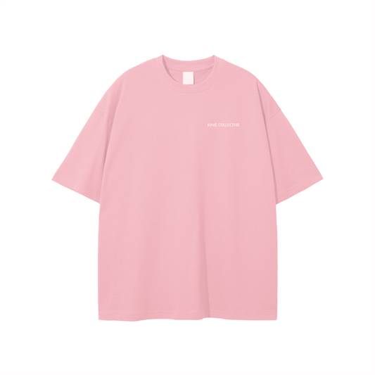 Pink Oversized Unisex Rave T-Shirt - White on Pink